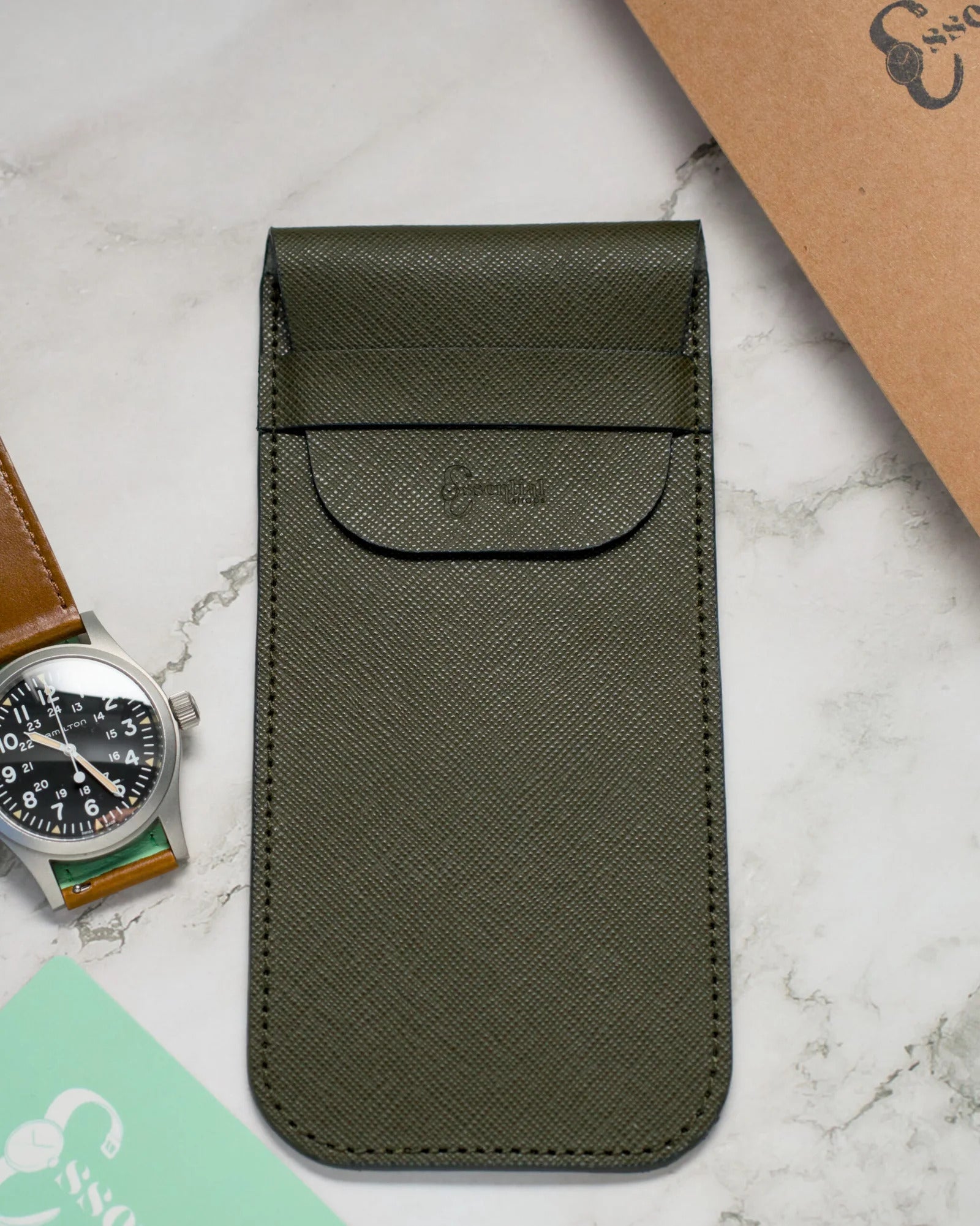 Pochette in Pelle Saffiano- Verde Militare